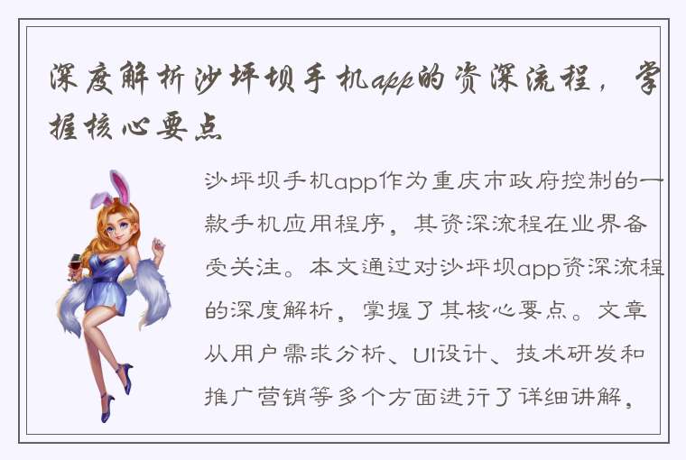 深度解析沙坪坝手机app的资深流程，掌握核心要点