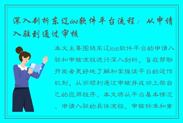 深入剖析东辽ios软件平台流程：从申请入驻到通过审核