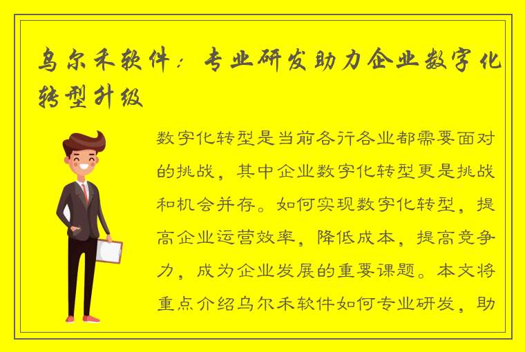 乌尔禾软件：专业研发助力企业数字化转型升级