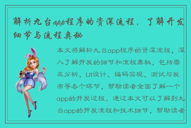 解析九台app程序的资深流程，了解开发细节与流程奥秘