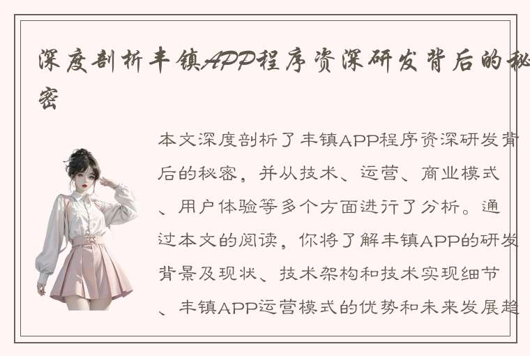 深度剖析丰镇APP程序资深研发背后的秘密