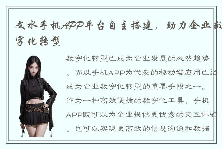 文水手机APP平台自主搭建，助力企业数字化转型