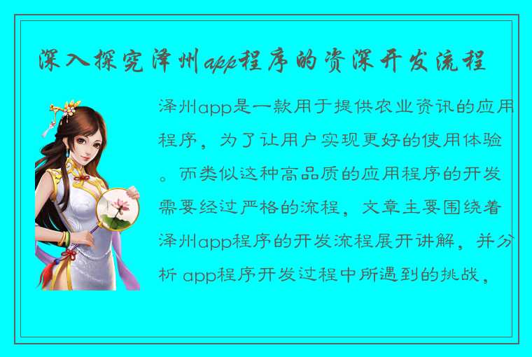 深入探究泽州app程序的资深开发流程