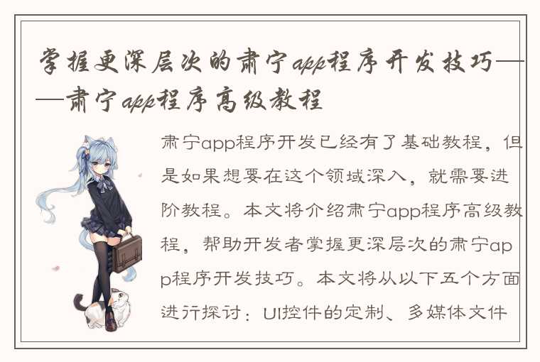 掌握更深层次的肃宁app程序开发技巧——肃宁app程序高级教程