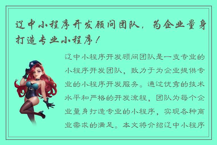 辽中小程序开发顾问团队，为企业量身打造专业小程序！