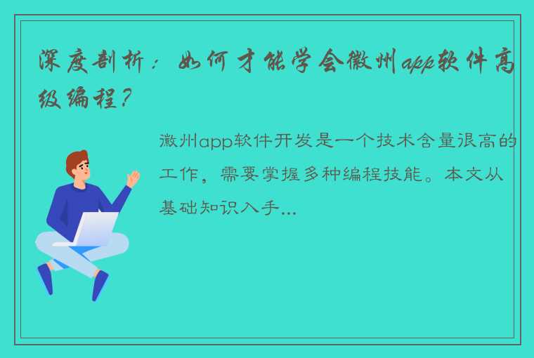 深度剖析：如何才能学会徽州app软件高级编程？