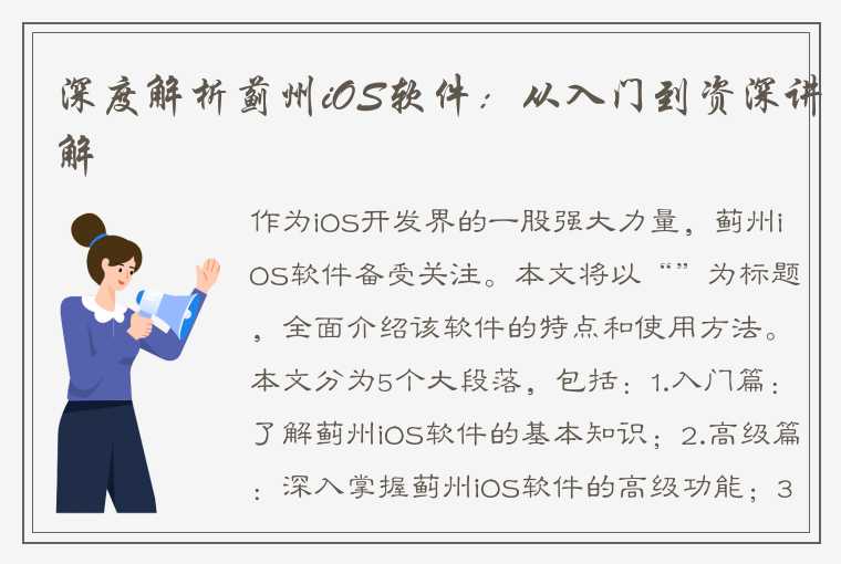 深度解析蓟州iOS软件：从入门到资深讲解