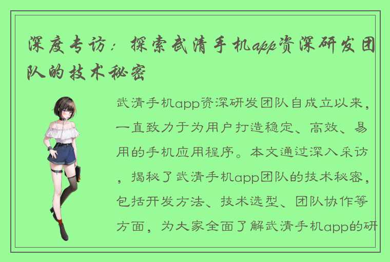 深度专访：探索武清手机app资深研发团队的技术秘密