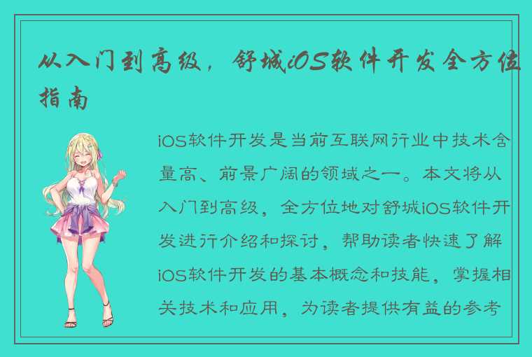 从入门到高级，舒城iOS软件开发全方位指南