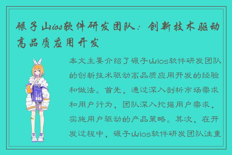 碾子山ios软件研发团队：创新技术驱动高品质应用开发