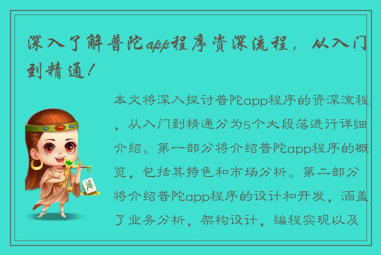 深入了解普陀app程序资深流程，从入门到精通！