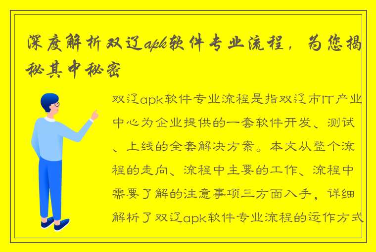 深度解析双辽apk软件专业流程，为您揭秘其中秘密