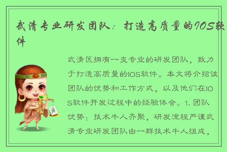 武清专业研发团队：打造高质量的IOS软件