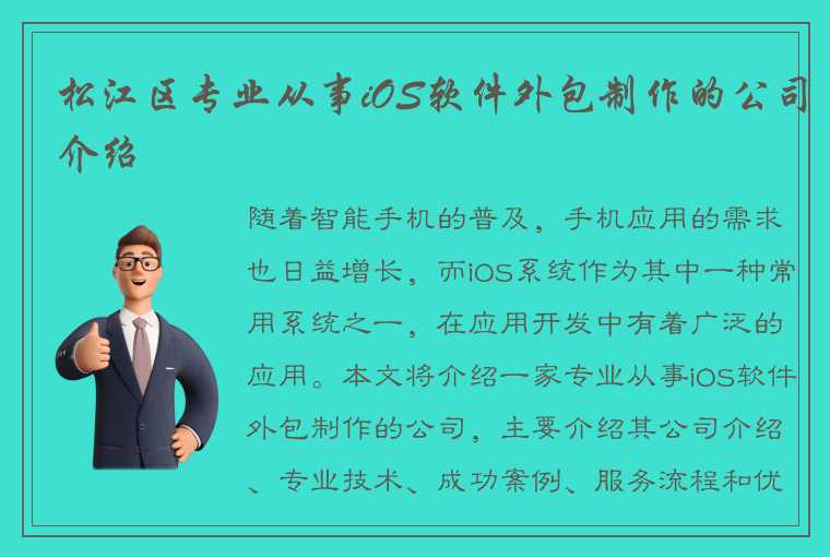 松江区专业从事iOS软件外包制作的公司介绍