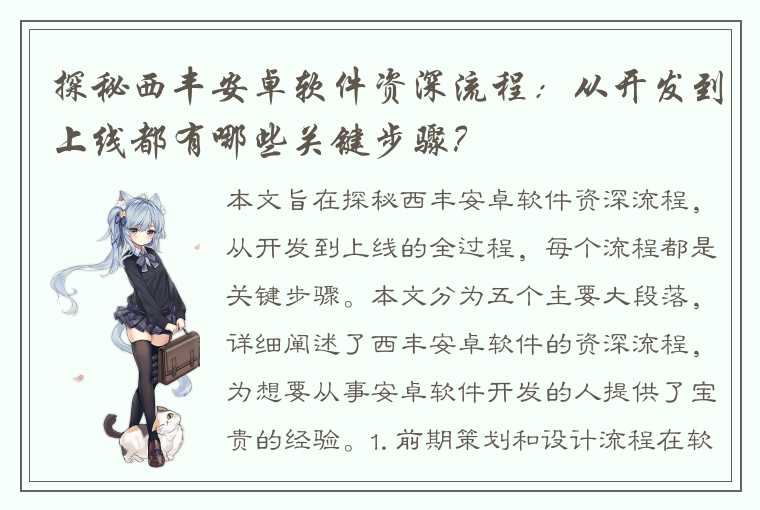 探秘西丰安卓软件资深流程：从开发到上线都有哪些关键步骤？