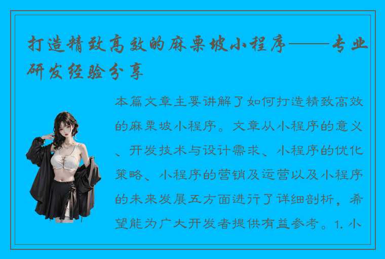 打造精致高效的麻栗坡小程序——专业研发经验分享