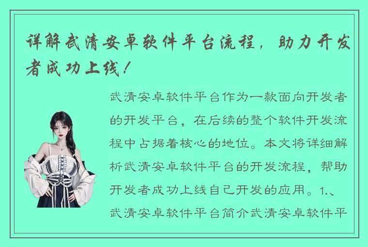 详解武清安卓软件平台流程，助力开发者成功上线！