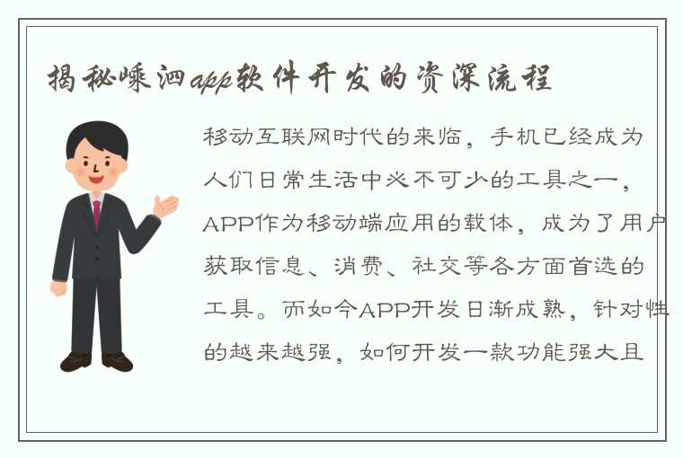 揭秘嵊泗app软件开发的资深流程