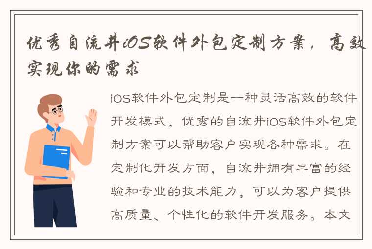 优秀自流井iOS软件外包定制方案，高效实现你的需求