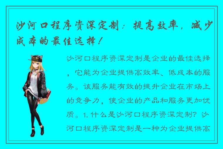 沙河口程序资深定制：提高效率，减少成本的最佳选择！