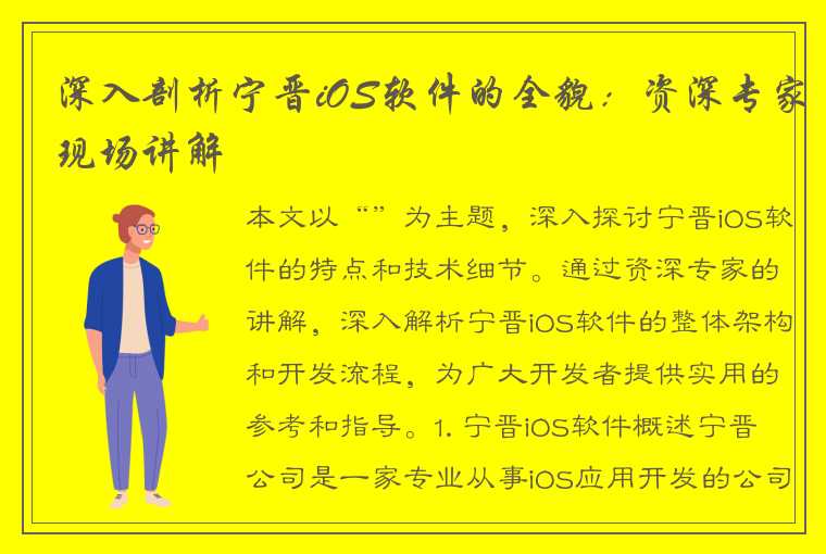 深入剖析宁晋iOS软件的全貌：资深专家现场讲解