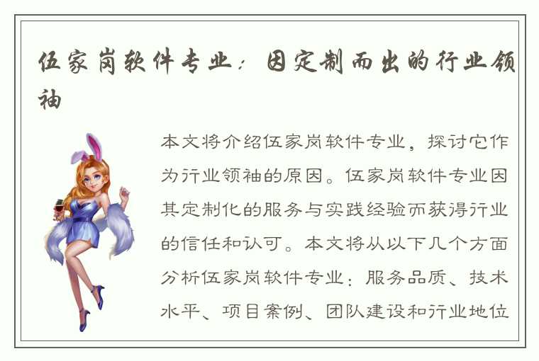 伍家岗软件专业：因定制而出的行业领袖