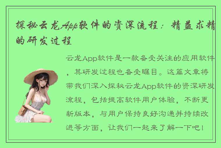 探秘云龙App软件的资深流程：精益求精的研发过程