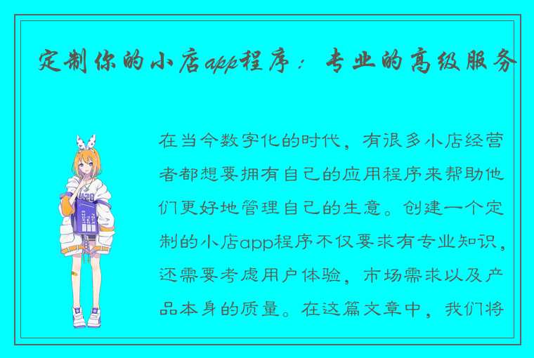 定制你的小店app程序：专业的高级服务