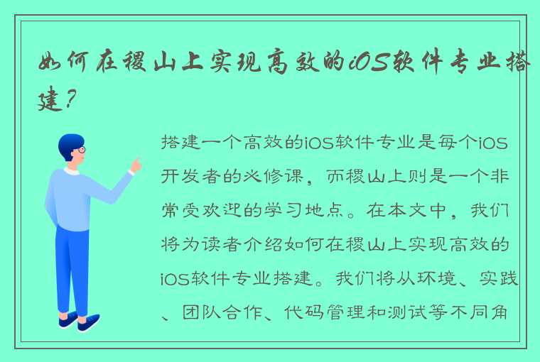 如何在稷山上实现高效的iOS软件专业搭建？