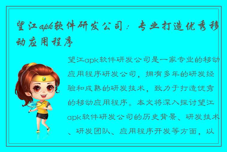 望江apk软件研发公司：专业打造优秀移动应用程序