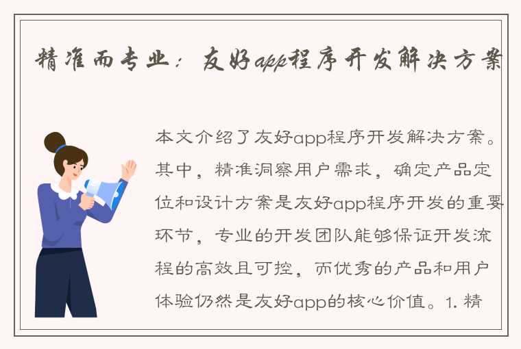 精准而专业：友好app程序开发解决方案