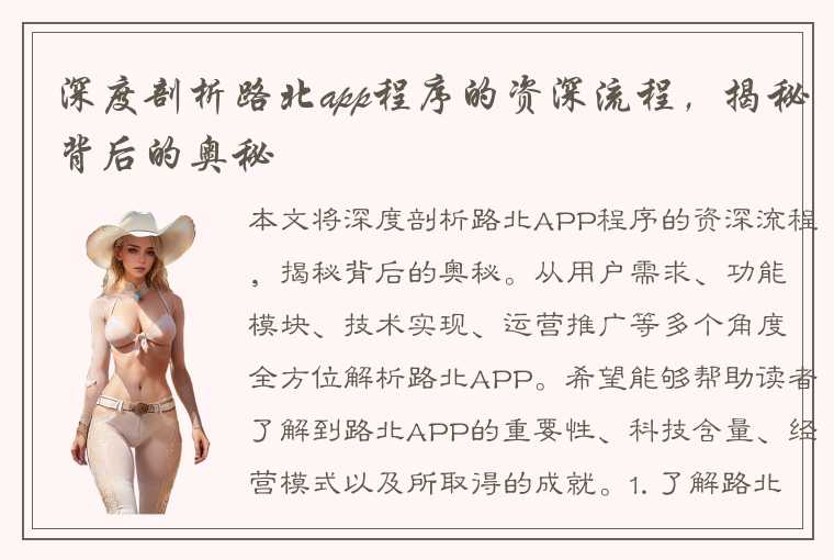 深度剖析路北app程序的资深流程，揭秘背后的奥秘