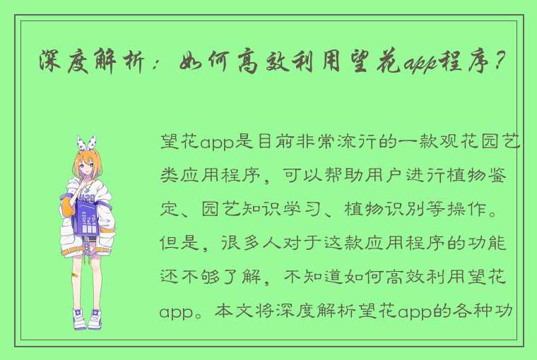 深度解析：如何高效利用望花app程序？