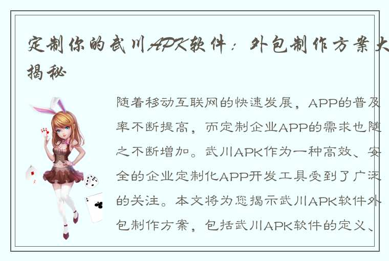 定制你的武川APK软件：外包制作方案大揭秘