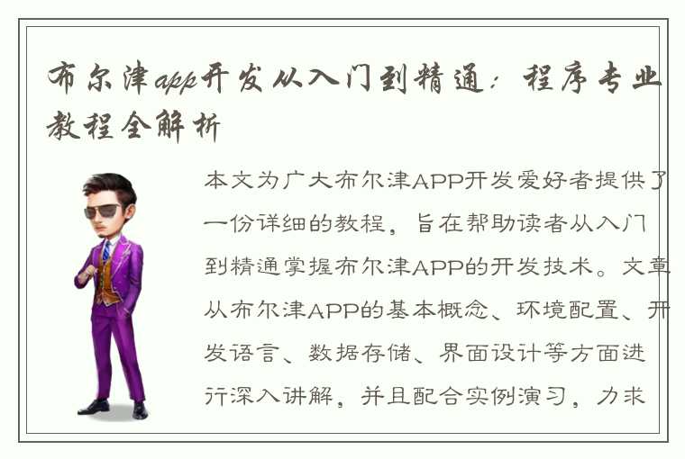 布尔津app开发从入门到精通：程序专业教程全解析