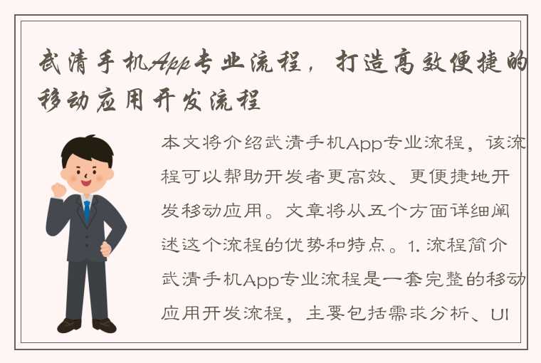 武清手机App专业流程，打造高效便捷的移动应用开发流程