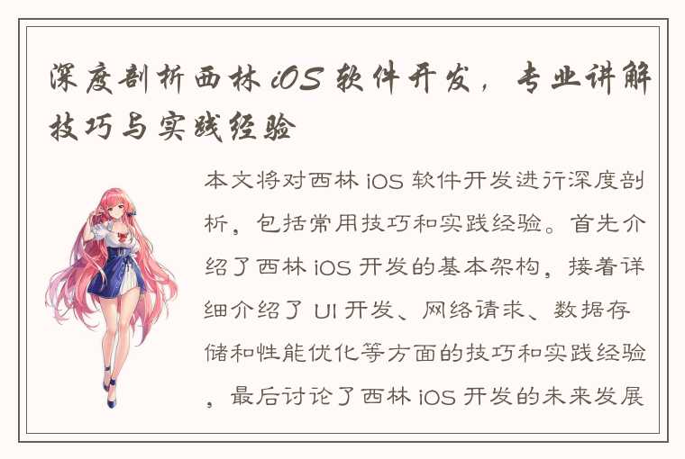 深度剖析西林 iOS 软件开发，专业讲解技巧与实践经验