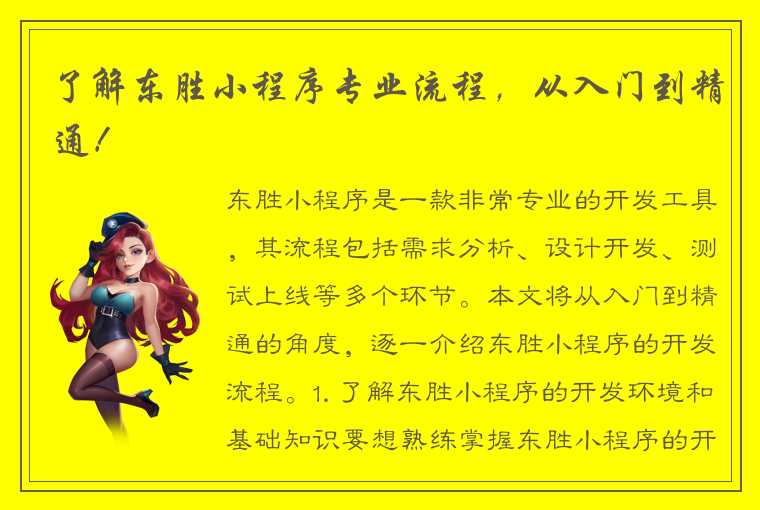 了解东胜小程序专业流程，从入门到精通！