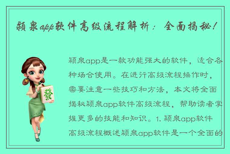 颍泉app软件高级流程解析：全面揭秘！