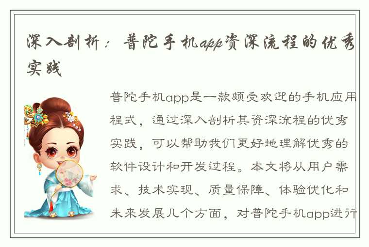 深入剖析：普陀手机app资深流程的优秀实践