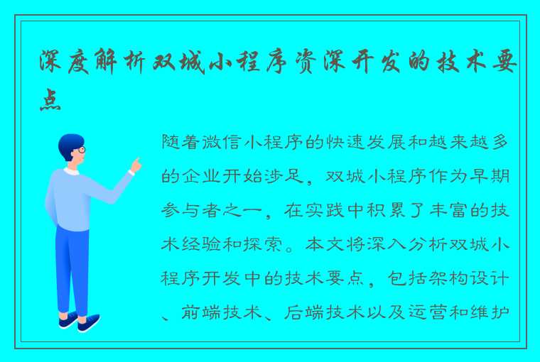 深度解析双城小程序资深开发的技术要点