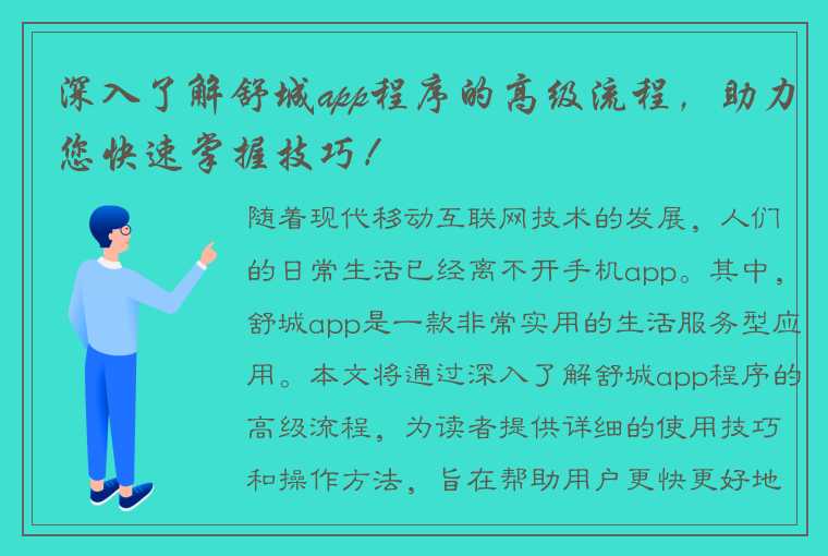 深入了解舒城app程序的高级流程，助力您快速掌握技巧！