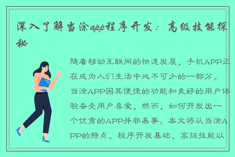 深入了解当涂app程序开发：高级技能探秘