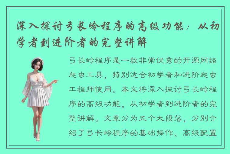 深入探讨弓长岭程序的高级功能：从初学者到进阶者的完整讲解