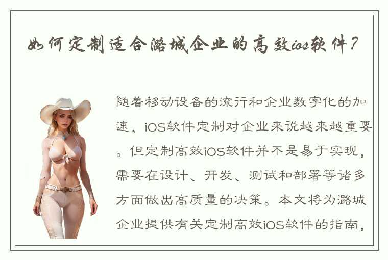 如何定制适合潞城企业的高效ios软件？