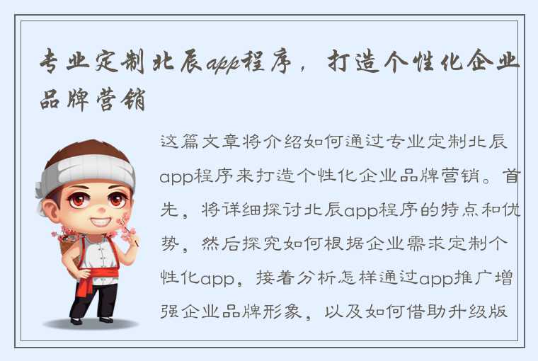 专业定制北辰app程序，打造个性化企业品牌营销