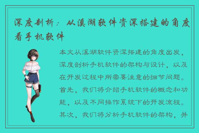 深度剖析：从溪湖软件资深搭建的角度看手机软件