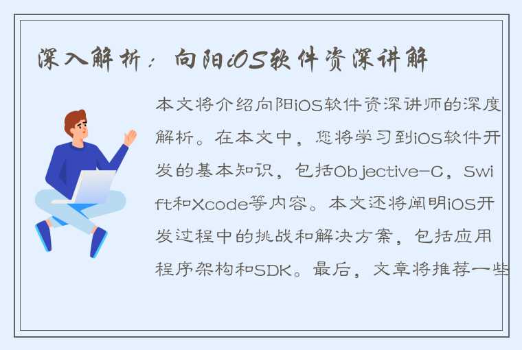 深入解析：向阳iOS软件资深讲解