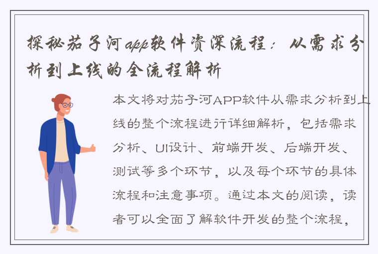 探秘茄子河app软件资深流程：从需求分析到上线的全流程解析