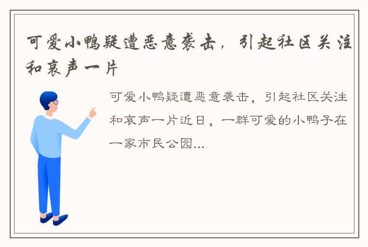 可爱小鸭疑遭恶意袭击，引起社区关注和哀声一片